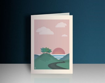 Cornwall themed greeting card, birthday card, thank you card from Cornwall, sunset scene