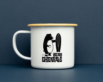 Bear Enamel Mug: Vintage Surf Art, Camping Mug