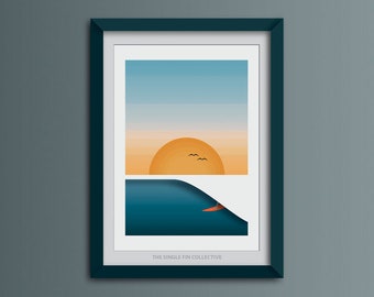 Sunset Surfer Art Print: Cornish Beach Wave Poster