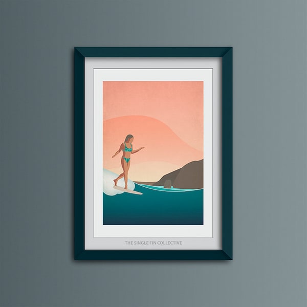 Giclee art print of Cornwall, Surf inspired artwork, Beach themed home decor, Cornwall Surf
