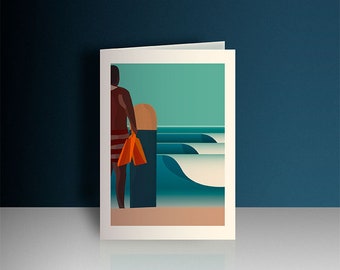 Belly boarding greeting card, birthday card for a surfer, thank you note card with surf design, fringe surfing artwork