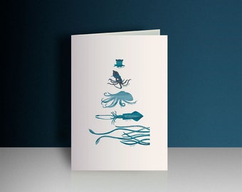 Octopus and squid themed greeting card, sealife inspired birthday card, Octopus tentacles, scuba diving inspired card