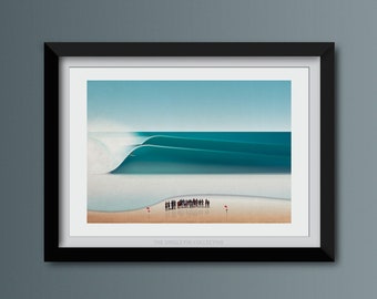 Surf inspired giclee art print of Pipeline, Illustration of Hawaii beach, air BnB wall art decor ideas