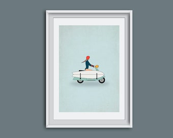 Surf Girl Vespa Scooter Giclée Art Print: Travel Series