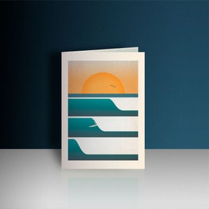 Surf Birthday Card: Cornwall Wave Sunset Greeting Card