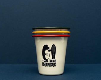 Bear enamel tumbler, camping equipment, beach picnic kit, surfing mug, van cup
