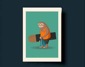 Sloth Surfer Greeting Card: Belly Boarding Thank You Note
