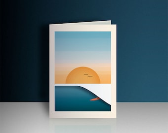 Surfing birthday card, Cornwall inspired card, sunset wave greeting card, greetings card for a surfer