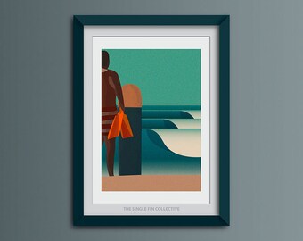 Belly Boarding Art Print: Cornish Beach Wave Poster