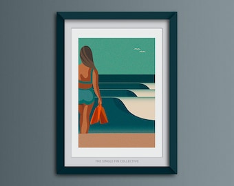 Body Surfer Art Print: Cornish Beach, Vibrant Coastal Wall Art