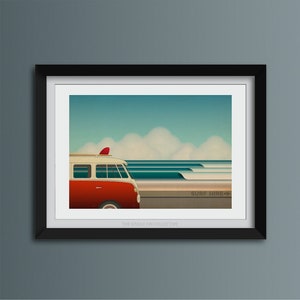 Campervan Surf Art Print: Roadtrip Illustration, Coastal Wall Decor