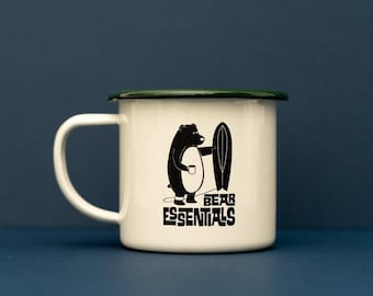 Bear Enamel Mug: Vintage Surf Art, Camping Mug