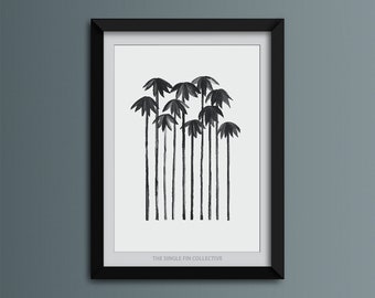 Palm Tree Watercolor Print: Tropical Island Art, Minimalist, Black and White Poster