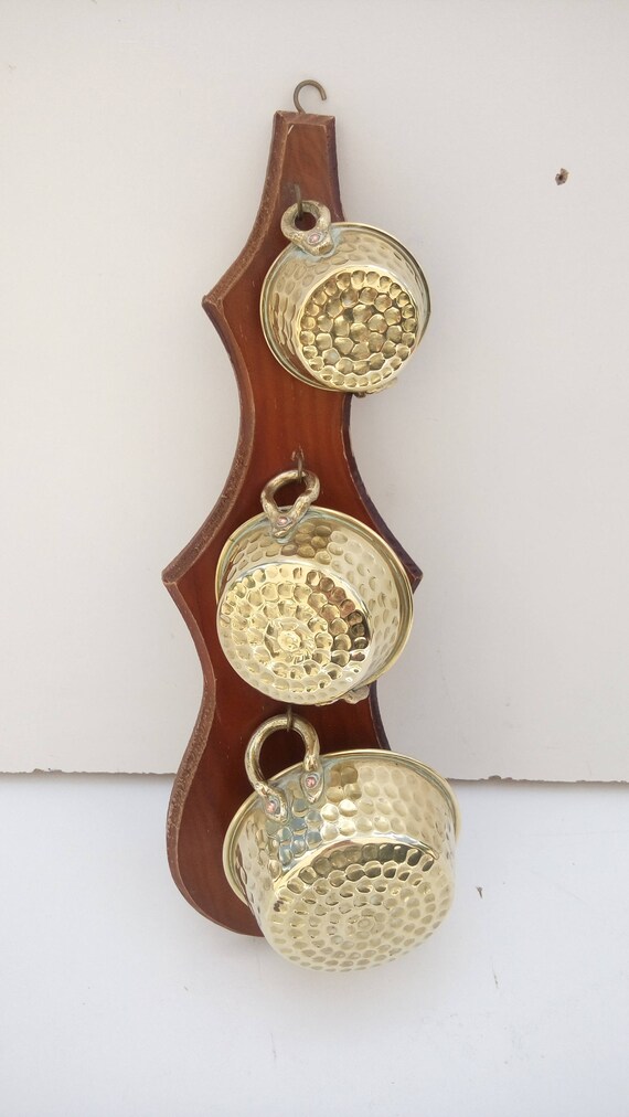 French Vintage Brass Cups On A Wooden Plaque Decorative Etsy