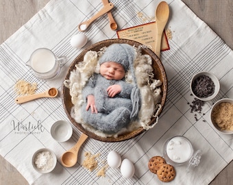 Digital backdrop background newborn baby girl newborn baby boy baking cooking overhead white curls