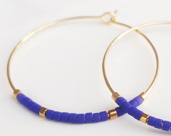 GOLD Plated HOOP EARRINGS Gift For Her Valentines Vivid Color Options with 24K Gold Plated Hoops & Bead Earrings, Jewelry for Woman Friends