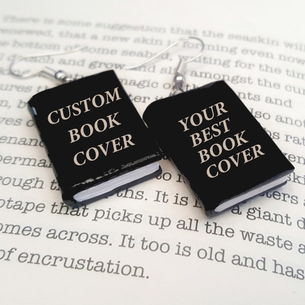 CUSTOM BOOK EARRINGS with Sterling Silver Hooks; Miniature Book Lover Gift for Writer Gift,Personalize Gift, Book Lovers, Bookworm Christmas