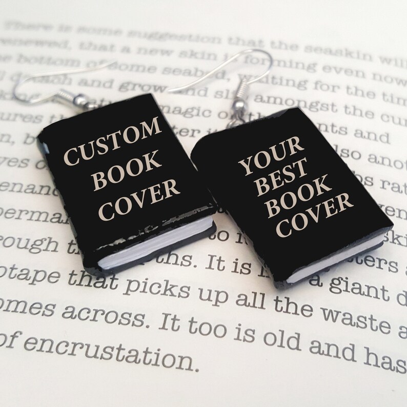 CUSTOM BOOK EARRINGS with Sterling Silver Hooks Miniature Book Lover Gift for Writer Gift,Personalize Gift, Book Lovers, Bookworm Christmas image 1