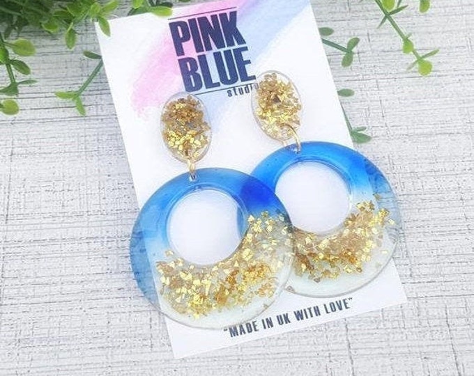 Blue-Gold HANDMADE Party EARRINGS - Modern Statement Jewelry, Geometric Earrings, Dangle Earrings, Drop Earrings, Gifts For Friends,Birthday
