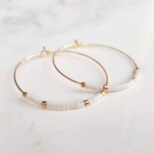 Valentines Gift For Her - GOLD Plated HOOP EARRINGS - Matte Color Options with 24K Gold Plated Hoops & Bead Earrings, Jewelry Woman Friends