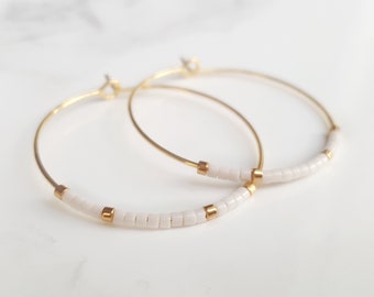 Valentines Gift For Her - GOLD Plated HOOP EARRINGS - Matte Color Options with 24K Gold Plated Hoops & Bead Earrings, Jewelry Woman Friends