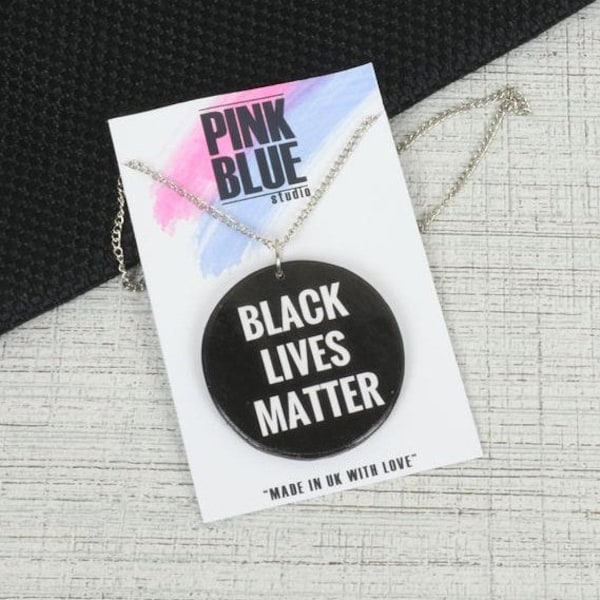 HANDMADE Black Lives Matter Necklace - Polymer Clay Pendant Jewelry, Gifts For Friends - In Memory Of George Floyd #Blacklivesmatter Freedom