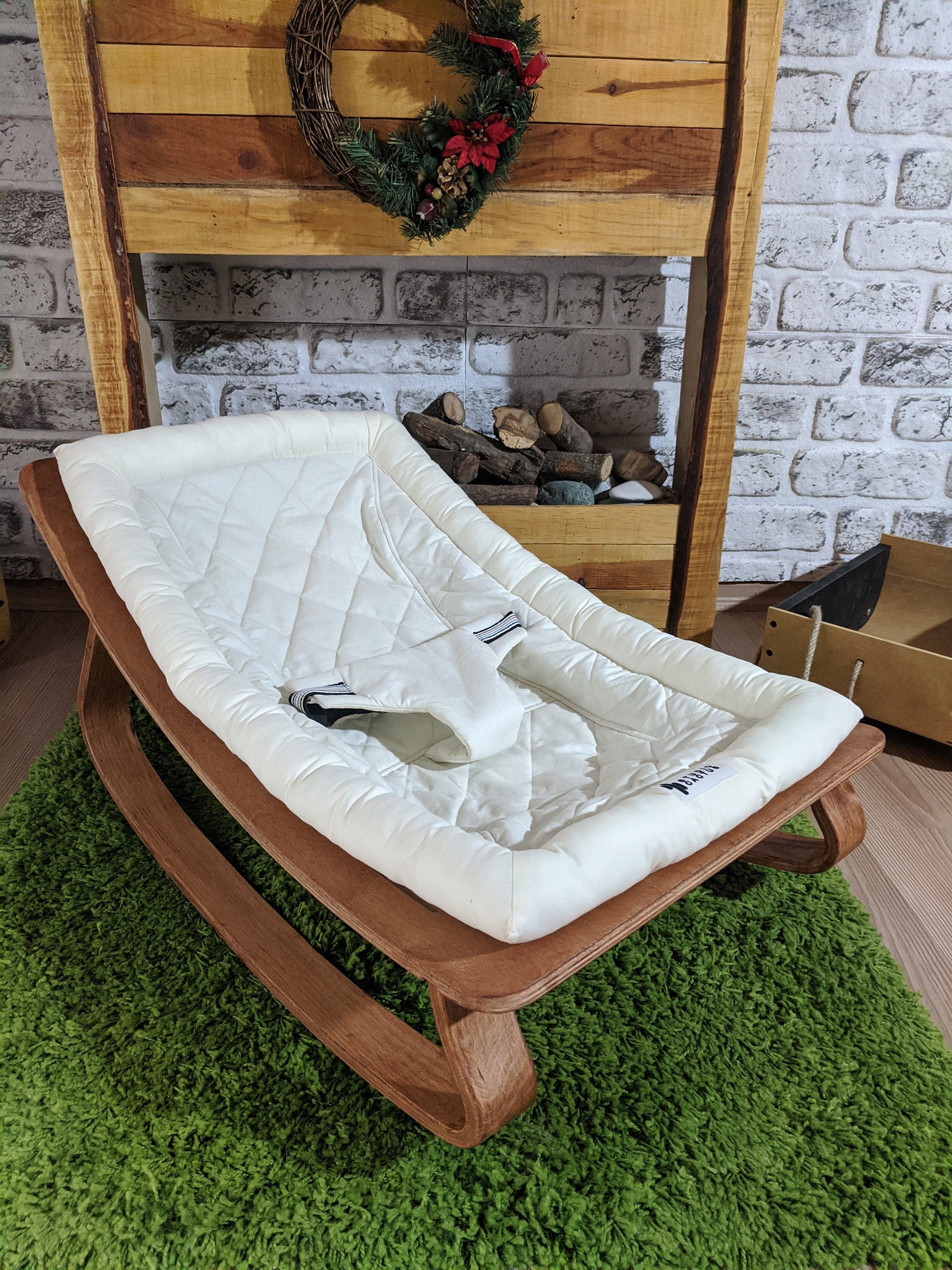 Walnut Baby Rocker Bouncer Rocking Chair Wooden Walnut Baby Rocker Bouncer, Wood Baby Bouncer Chair
