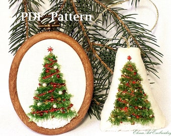 Christmas Tree Embroidery PDF Pattern. Christmas in July. Small Trees Ornaments. 3D Embroidery Beginner Tutorial. Easy Sewing Christmas Toys