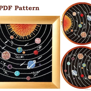 Solar System Embroidery Pattern. Embroidery Design Galaxy Planets. Space Cross Stitch. Beginner Embroidery. Easy Cross Stitch. Space Theme