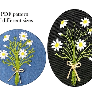 Embroidery Pattern For Beginner. Daisy Stitch Needlepoint Tutorial. Floral Bouquet. Daisy Embroidery. Embroidered Flowers. Chamomile Flower