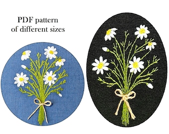 Embroidery Pattern For Beginner. Daisy Stitch Needlepoint Tutorial. Floral Bouquet. Daisy Embroidery. Embroidered Flowers. Chamomile Flower