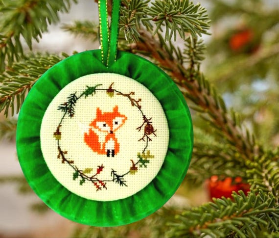 Fox Lovers Birthday Gift. Original Ornament. Hand Embroidery Baby Fox. Best Friend Gift. Embroidered Picture Red Fox. Animal Decor for Kids