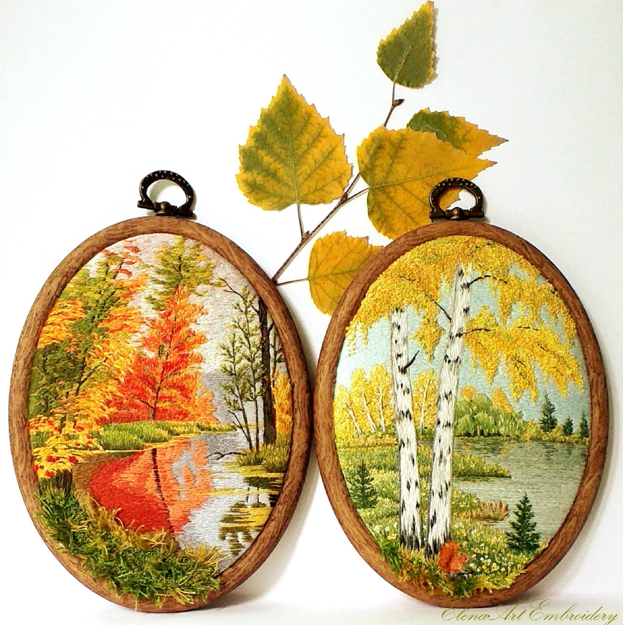 Embroidery Art Framed. 3D Embroidery Finished. Fall