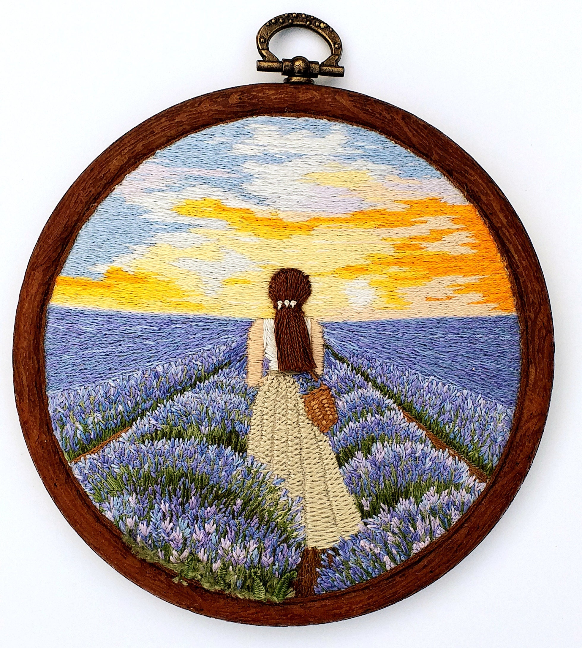 Mini Embroidery Hoop Art Lavender Fields Embroidered