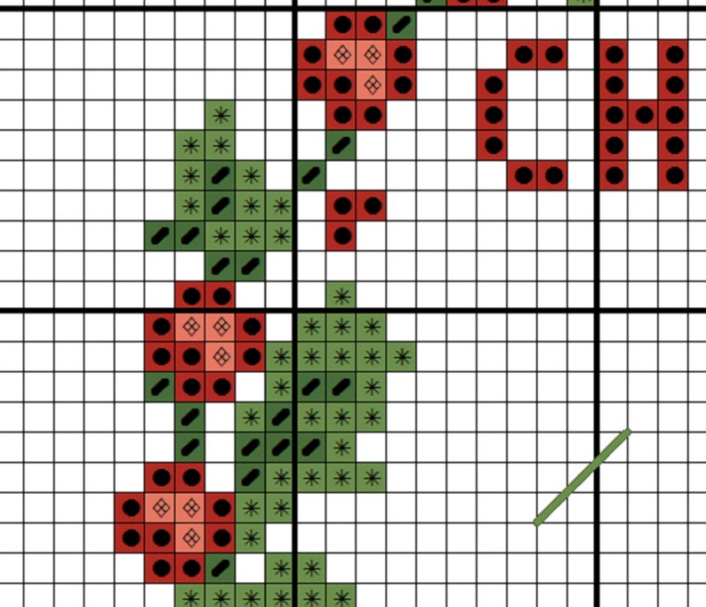 Puede incluir: Patr&oacute;n de punto de cruz con un dise&ntilde;o floral rojo y verde con la palabra "HOPE" en negro.
