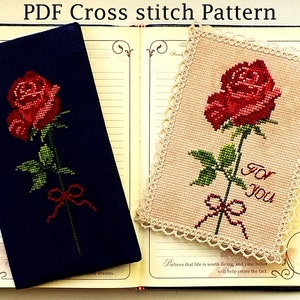 Red Rose Cross Stitch Pattern. Beginner Embroidery for women. Digital file flower. Ukrainian Artists. Easy design pattern. Greeting Card Mom