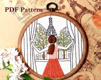 Contemporary 3D Embroidery Hoop Art. Paris Wall Art. Digital File Ukraine. Eiffel Tower Decor. Beginner Embroidery Tutorial PDF Pattern