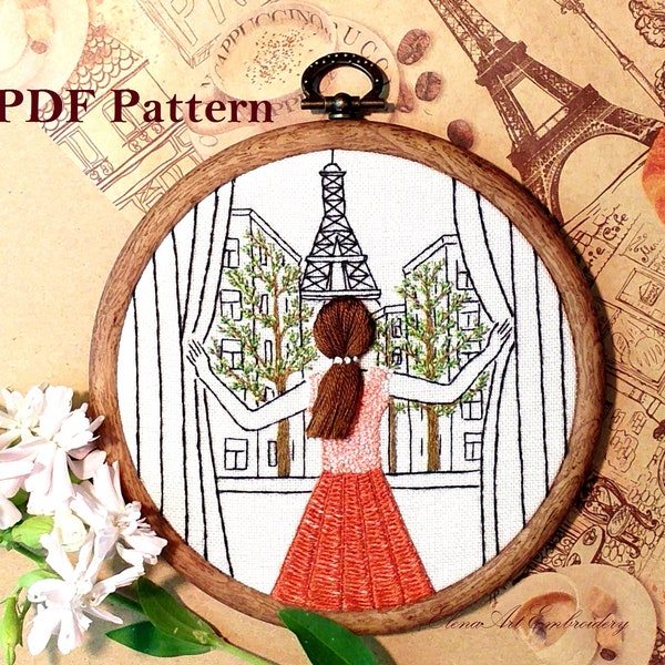 Contemporary 3D Embroidery Hoop Art. Paris Wall Art. Digital File Ukraine. Eiffel Tower Decor. Beginner Embroidery Tutorial PDF Pattern