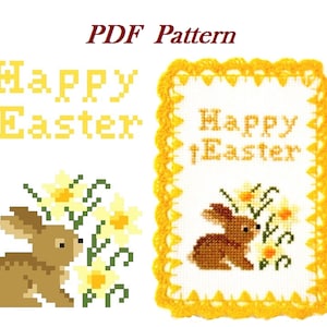 Feliz Páscoa, Presente de Páscoa DIY feito à mão, PDF de ponto cruz fácil, Padrão de bordado para iniciantes, Coelhinho fofo da Páscoa, Cartão bordado de saudação