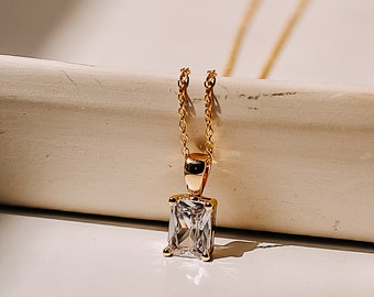 Diamond Necklace, Minimalist Jewelry, Dainty Emerald Cut Necklace, Wedding Necklace