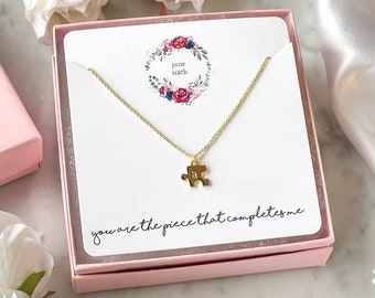 Girlfriend Gift, Anniversary Gift, Personalized Tiny Puzzle Piece Necklace, Best Friend Matching Necklaces, Gold Necklace