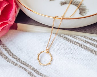 Dainty Necklace, Twig Circle Charm Necklace