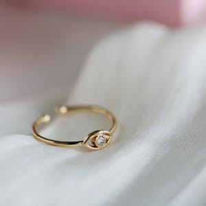 Dainty Gold Evil Eye Ring, Gemstone Ring, Unique Gift Ideas, Dainty Rings
