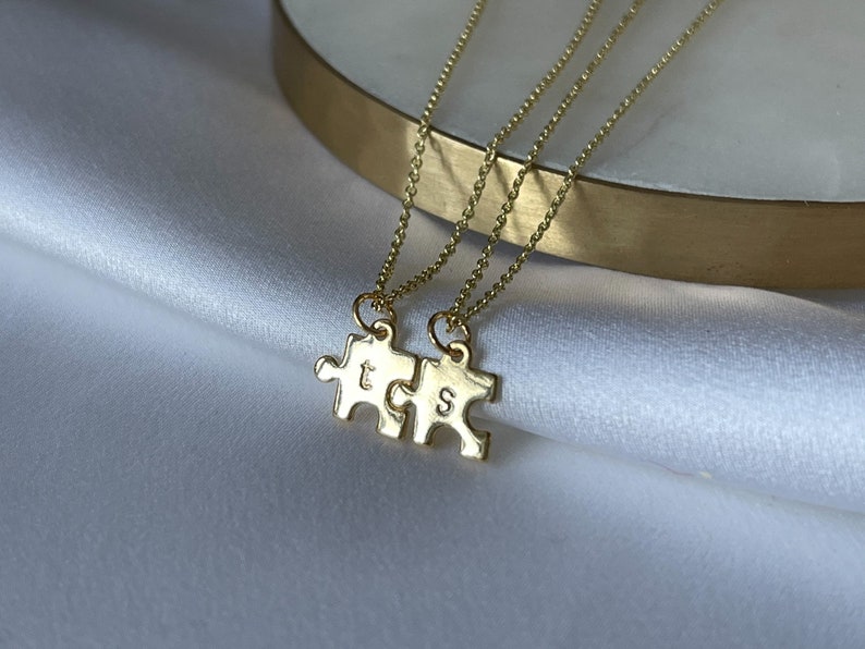 Personalized Tiny Puzzle Piece Necklace, Mom Gift, Anniversary Present, BFF Gift, Other Half image 1