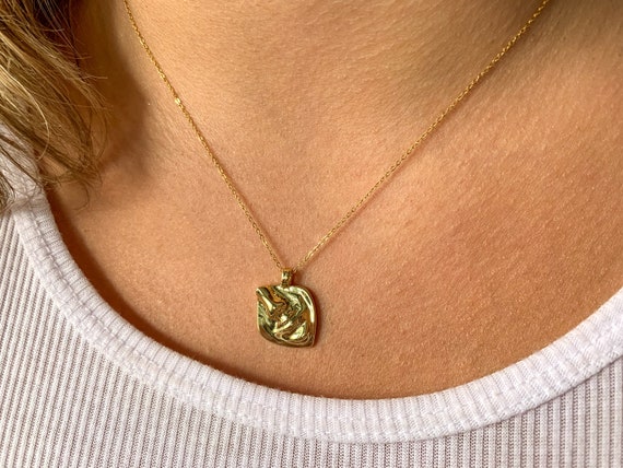 Face Medallion Gold Filled Charm Necklace Silhouette Jewelry