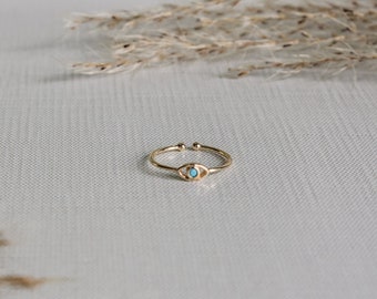 Dainty Gold Evil Eye Ring, Blue Gemstone Ring, Unique Gift Ideas