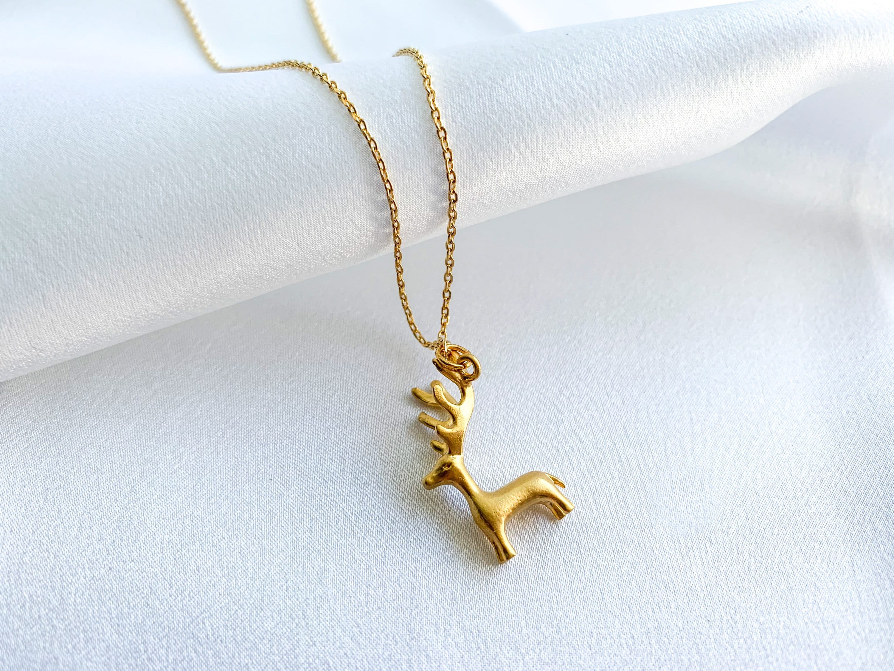 Reindeer Charm Necklace Gold Jewelry Christmas Jewelry  Etsy