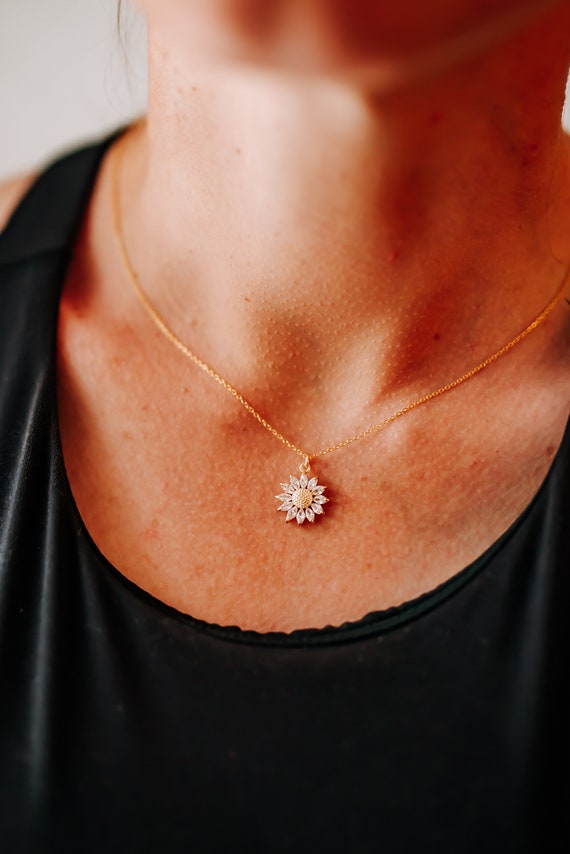 Collana Girasole Placcata Oro – Ciondolo Girasole Con Catena, Gioielli Per Donne E Ragazze, Regalo In Bella Confezione