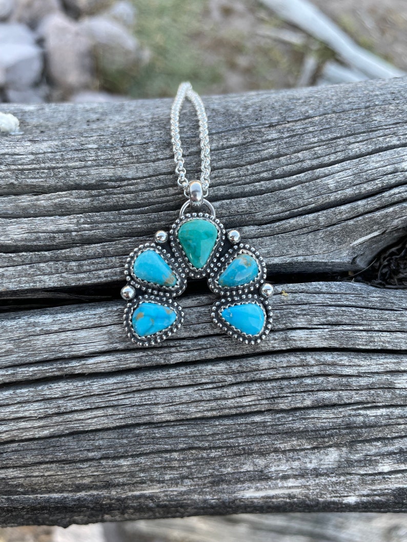 Royston & Sonoran Rose Turquoise Naja Pendant on Sterling Silver Rolo Chain, Genuine Turquoise, Modern Artisan Jewelry Pendant image 4