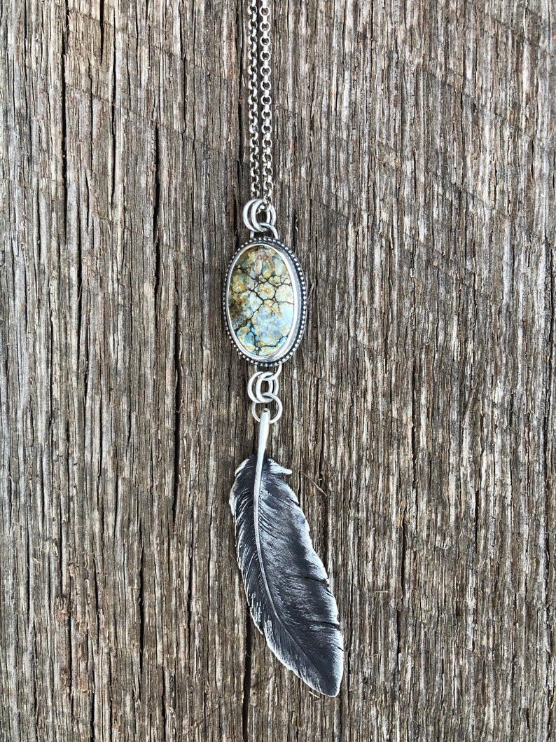 Turquoise Gemstone Inlay Feather Design .925 Sterling Silver